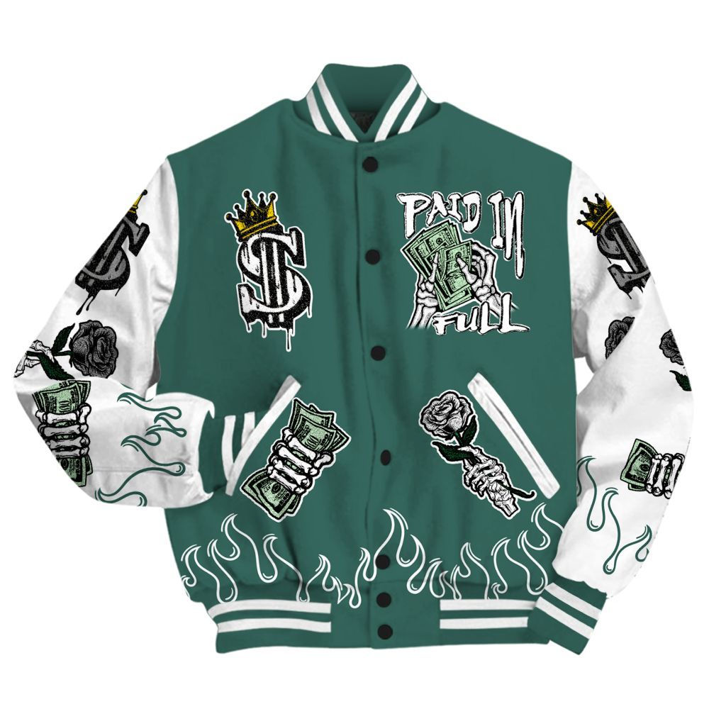Varsity Jacket To Match Low OG Oxidized Green 1s - Fire Everybody Paid In All Over Print