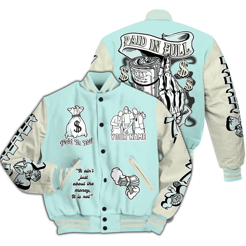 Varsity Jacket To Match Pure Platinum 4s - Paid In Full Baseball Varsity Jacket Custom Name All Over Print