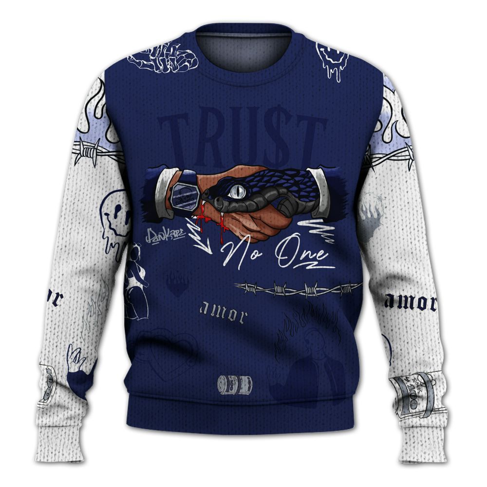 Knitted Sweater To Match Midnight Navy 11s - Snake Trust No One