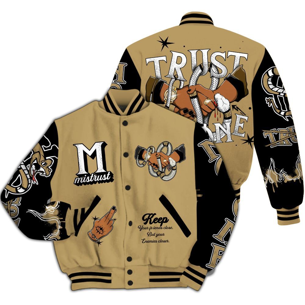 Varsity Jacket To Match High OG Black Metallic Gold 1s - Trust No One Snake-Bite Street Style All Over Print