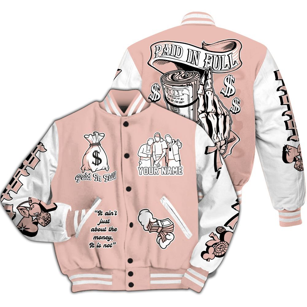 Varsity Jacket To Match Dunk Low Pink Velvet - Paid In Full Baseball Varsity Jacket Custom Name All Over Print