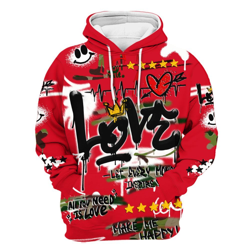 Hoodie To Match Air Max 90 Duck Camo Red - Happy Love Beats Graffiti Streetwear All Over Print