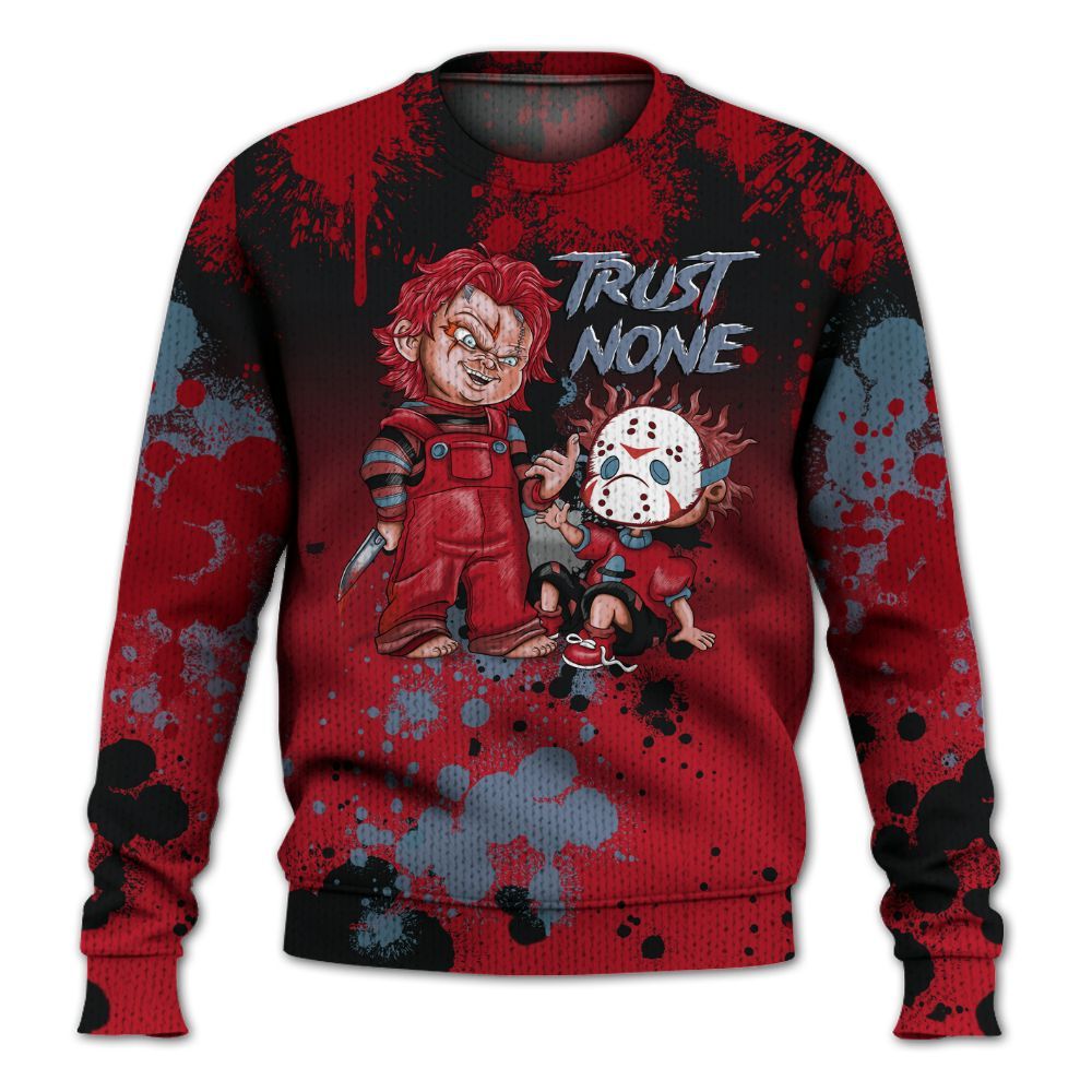 Knitted Sweater To Match Retro Raging Bull 5s - Trust No One Scary
