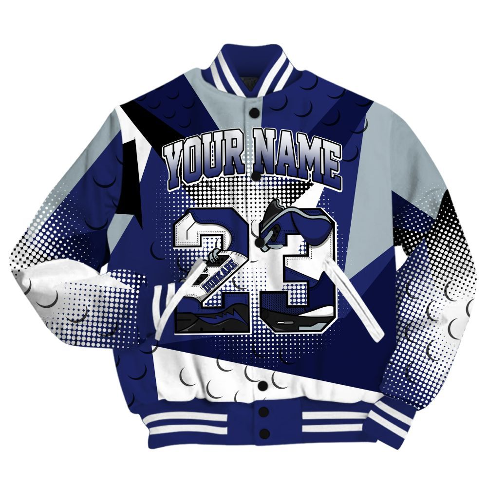 Varsity Jacket To Match Midnight Navy 11s Shirt, Poly Custom Name Number 23 5s All Over Print