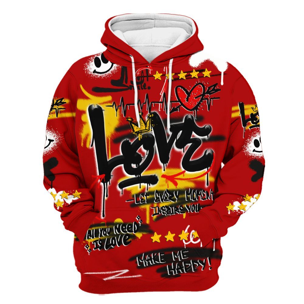 Hoodie To Match Low Lucky Cat 1s - Happy Love Beats Graffiti Streetwear All Over Print