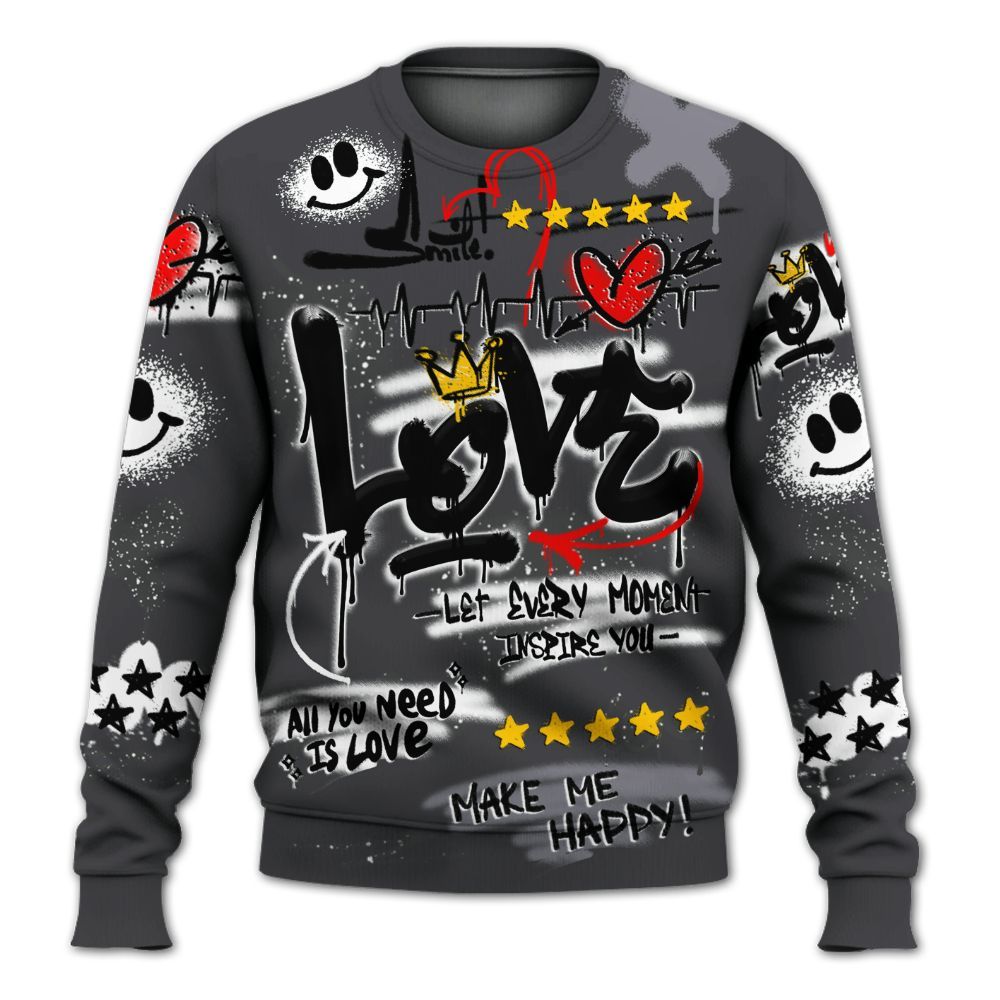 Sweatshirt To Match Fear 4s - Happy Love Beats Graffiti Streetwear All Over Print