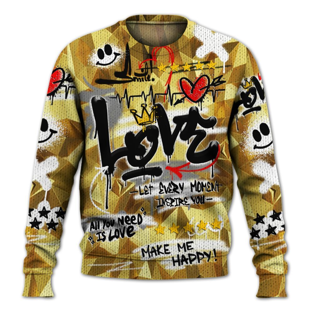 Knitted Sweater To Match NET Gold 4s - Happy Love Beats Graffiti Streetwear