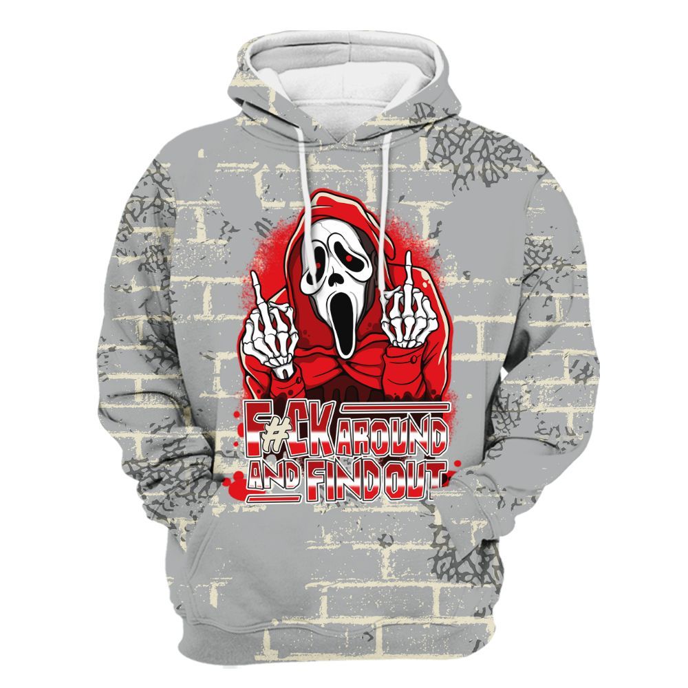 Hoodie To Match Cement Grey 3s - F#CK And Find Out Graphic Halloween All Over Print