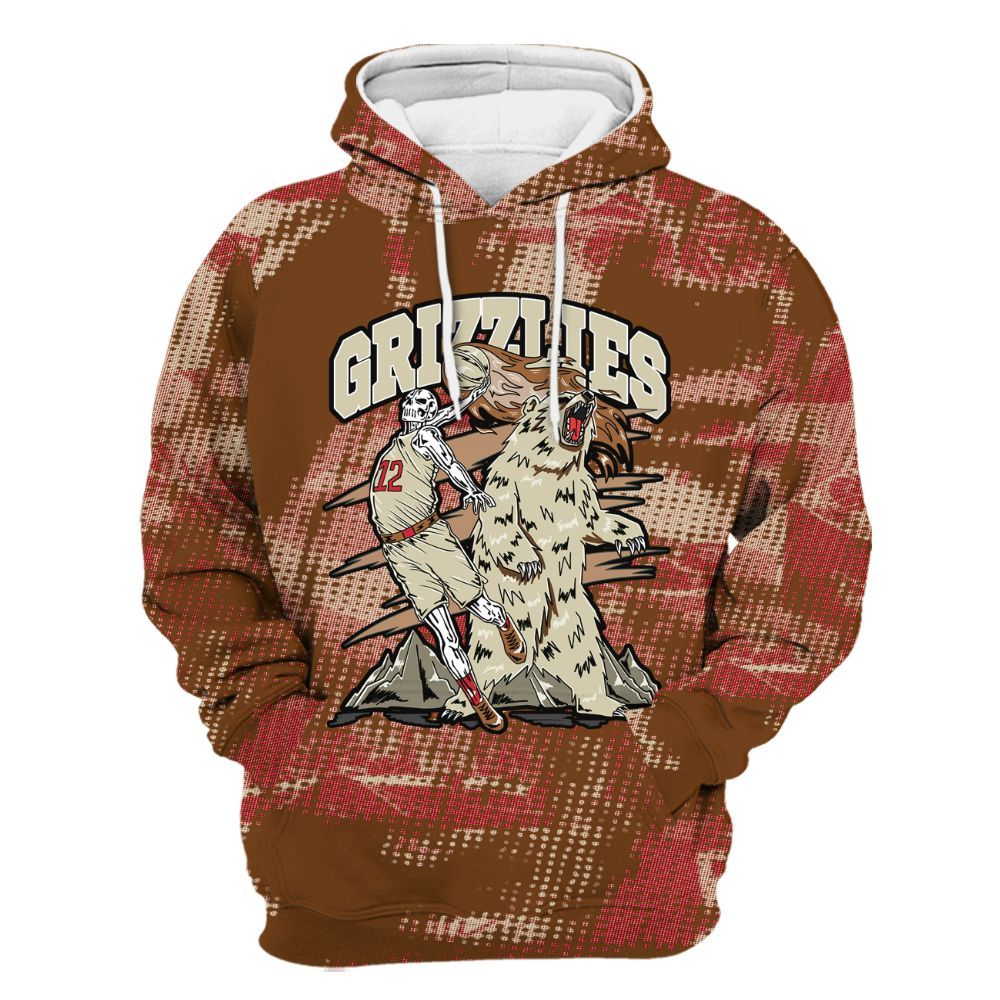 Hoodie To Match Archaeo Brown 5s - Grizzly Bear Skeleton Brown Sugar All Over Print