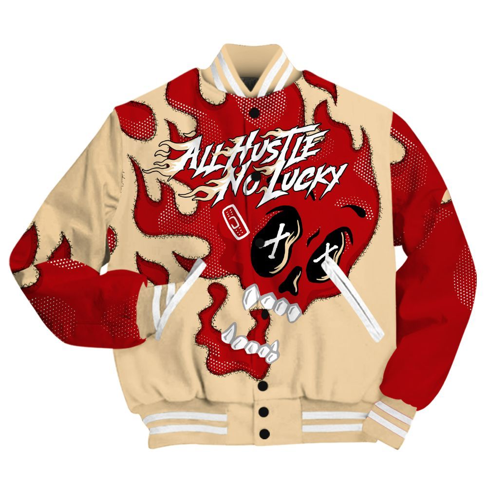Varsity Jacket To Match Dunk Low Strawberry Waffle Shirt, All Hustle No Lucky Skull All Over Print