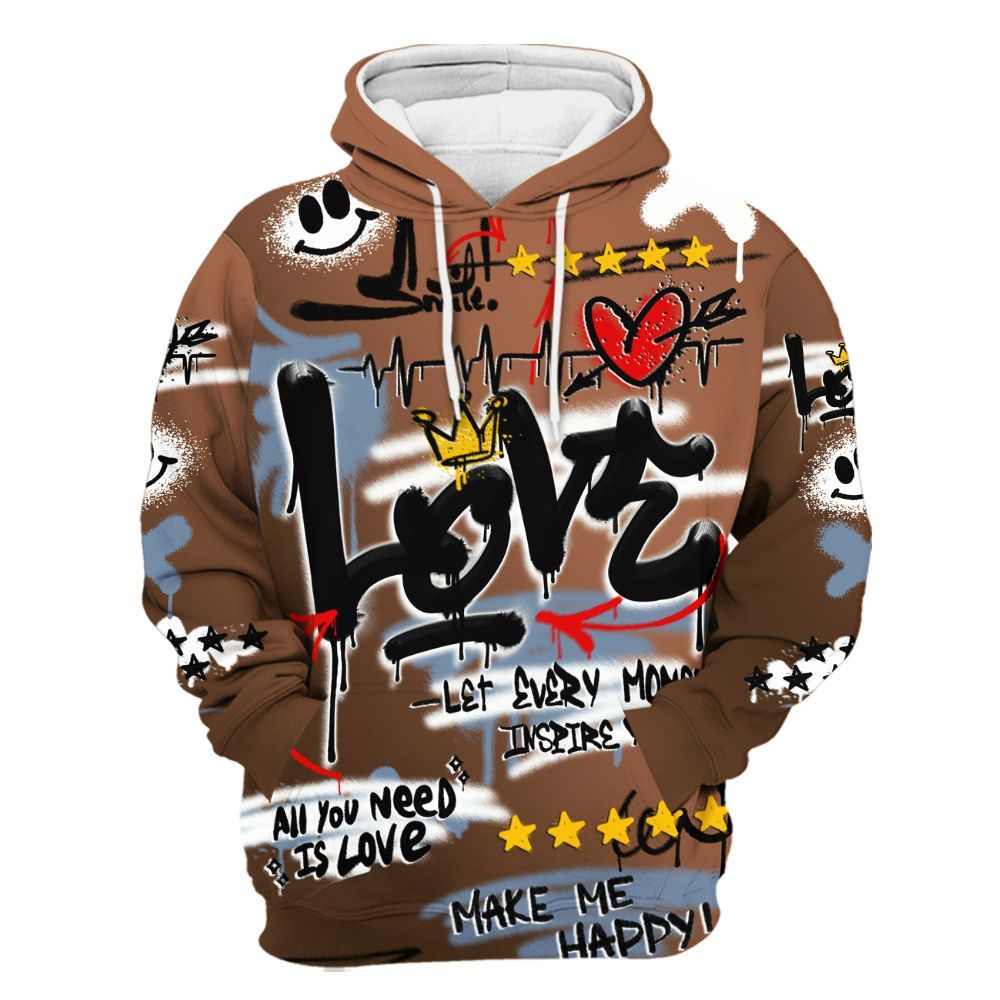 Hoodie To Match Air Foamposite Metallic Copper - Happy Love Beats Graffiti Streetwear All Over Print