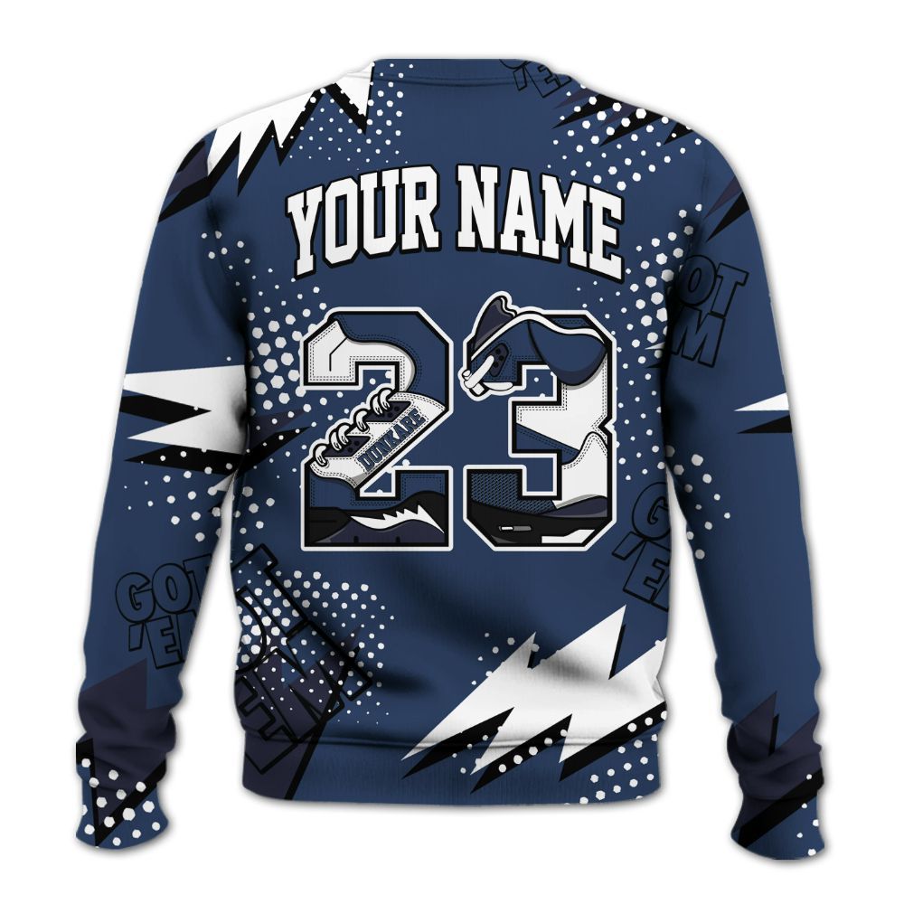 Sweatshirt To Match Low 85 Metallic Blue 1s - Custom Name Number 23 5s All Over Print