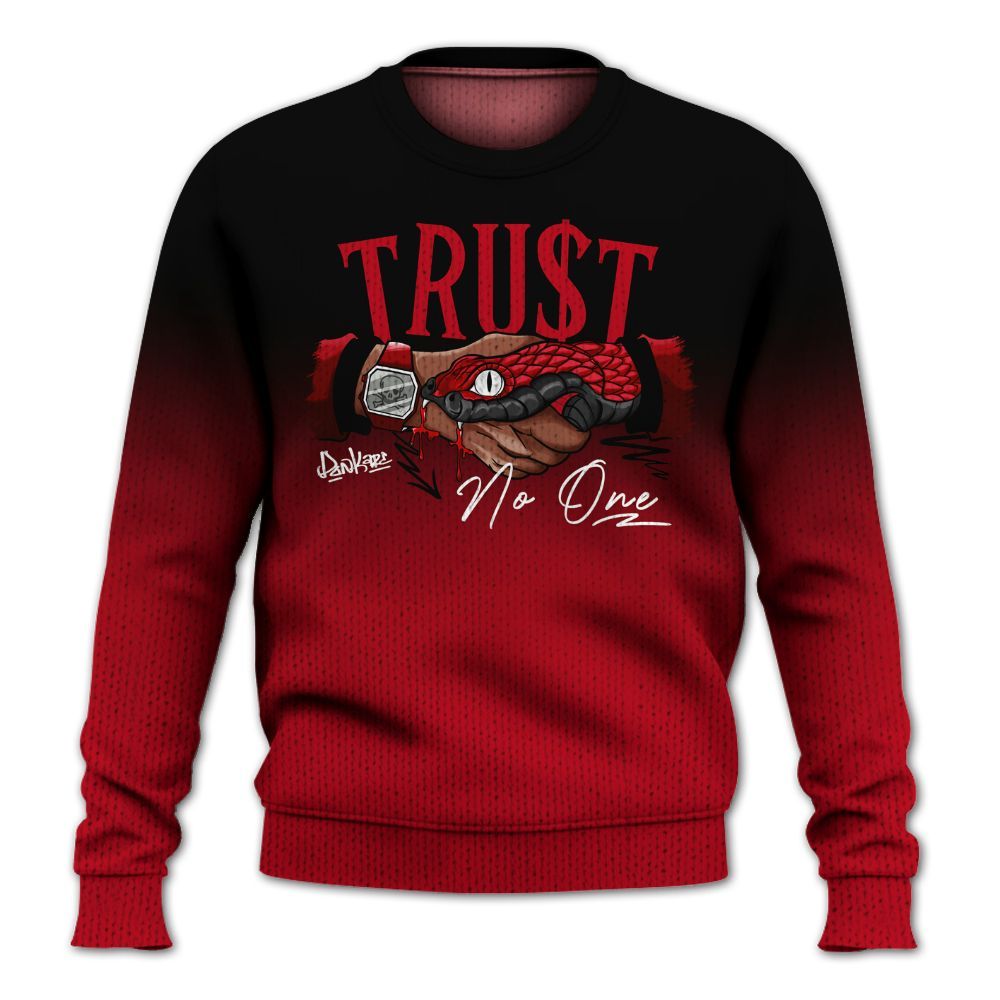 Knitted Sweater To Match Bred Velvet 11s - Trust No One Drip Graphic