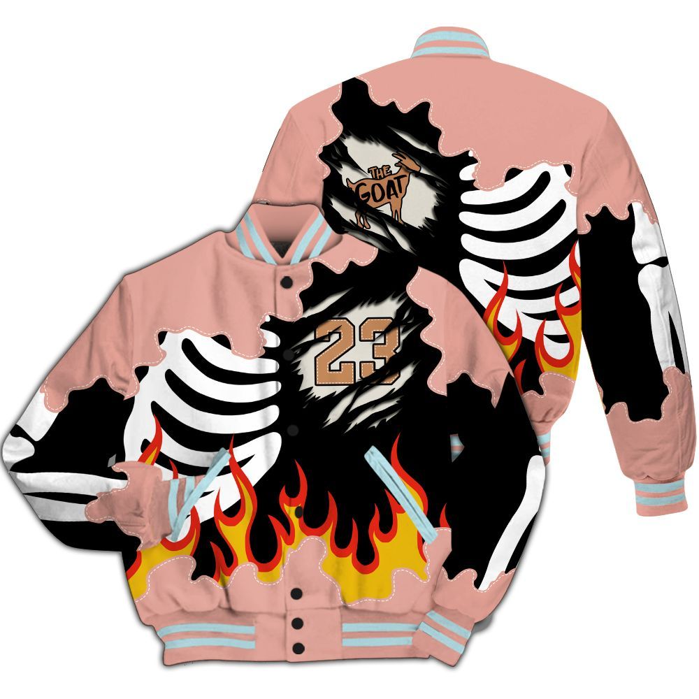 Varsity Jacket To Match Dunk Low Glacier Arctic - Burning Skeleton 23 G.O.A.T All Over Print