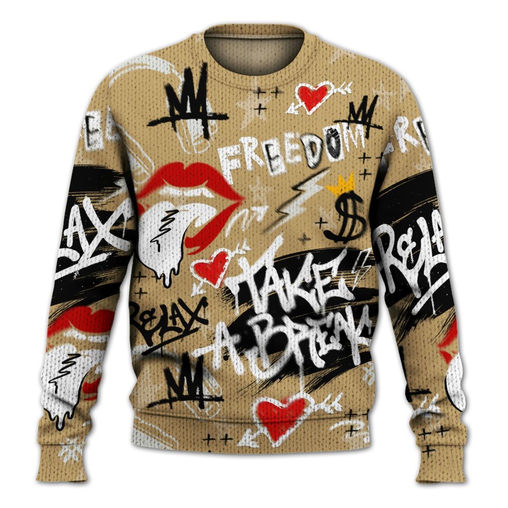 Knitted Sweater To Match Black LD 1000 - Take Break Freedom Graffiti Streetwear