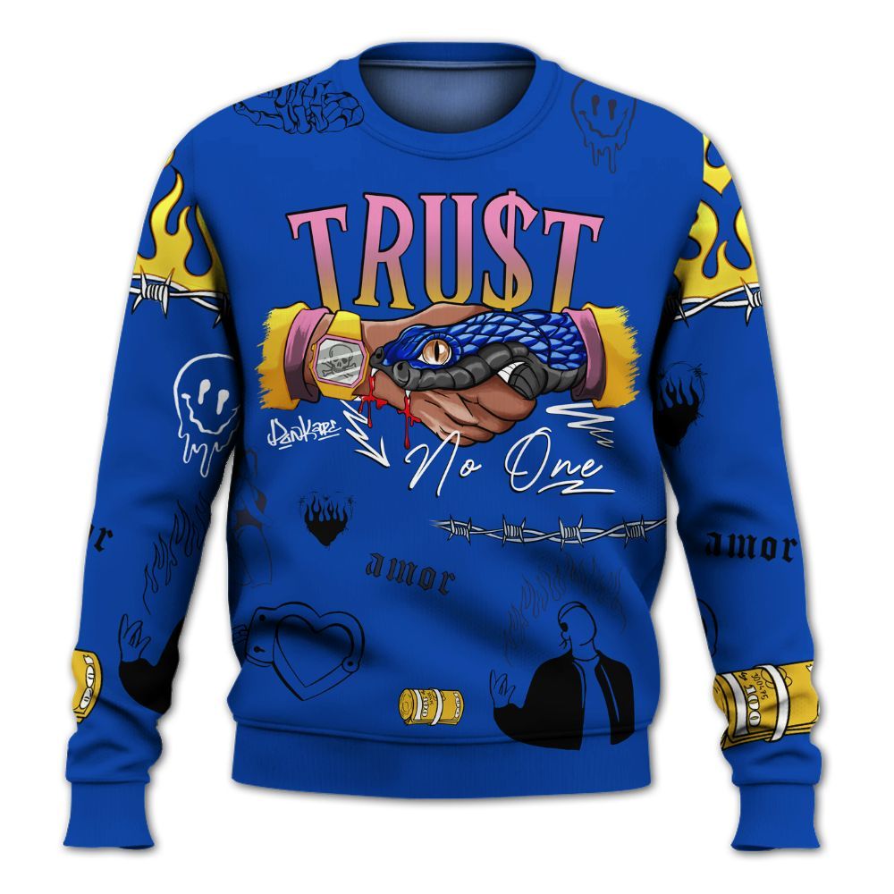 Sweatshirt To Match Brazil Racer Blue Yellow 3s - Snake Trust No One All Over Print