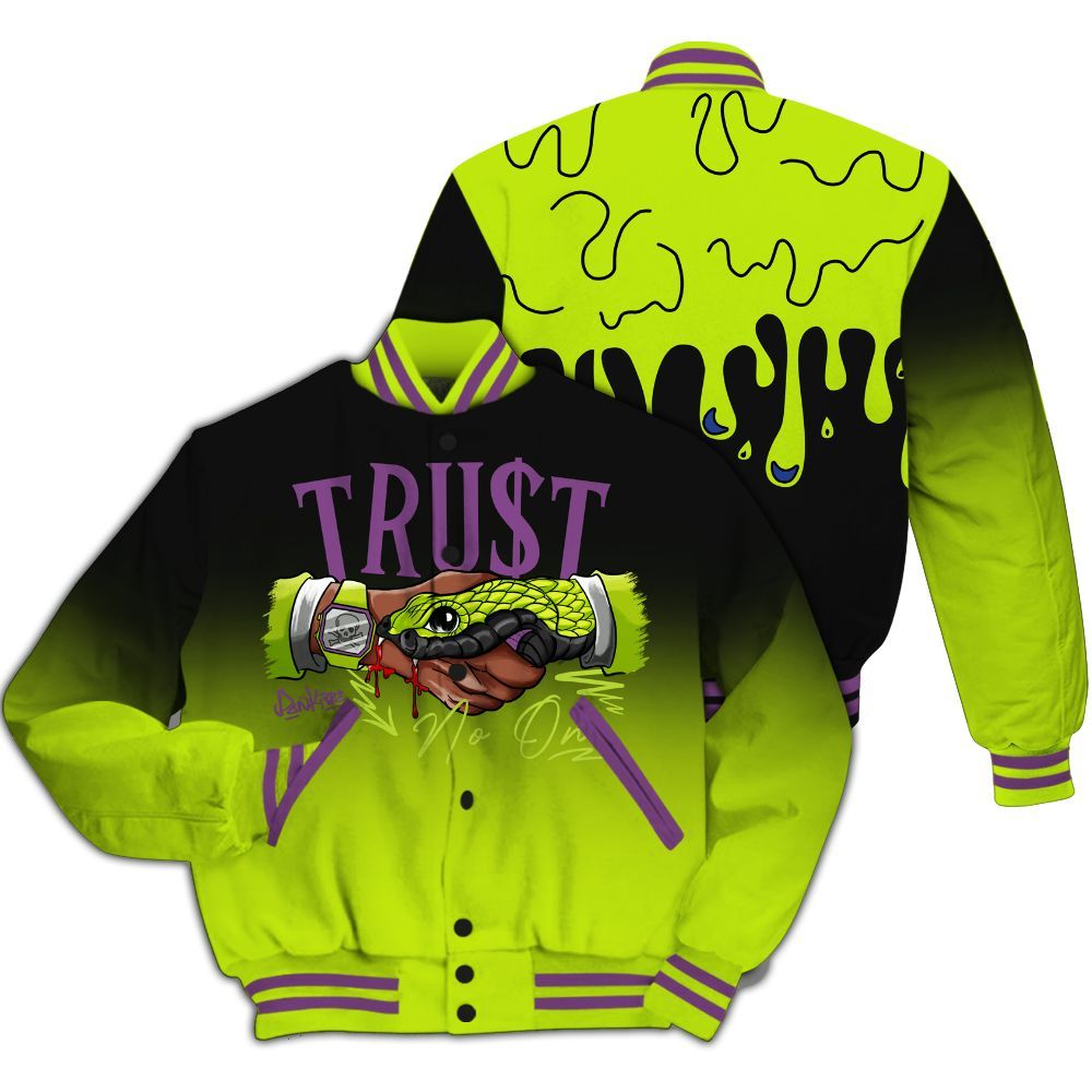 Varsity Jacket To Match GS Black Barely Volt 11s - Trust No One Drip All Over Print