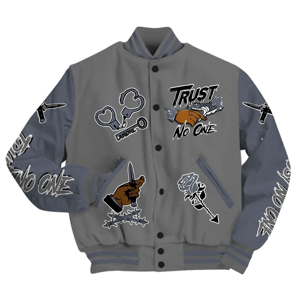 Varsity Jacket To Match Cool Grey 6s - Trust No One Dripping All Over Print