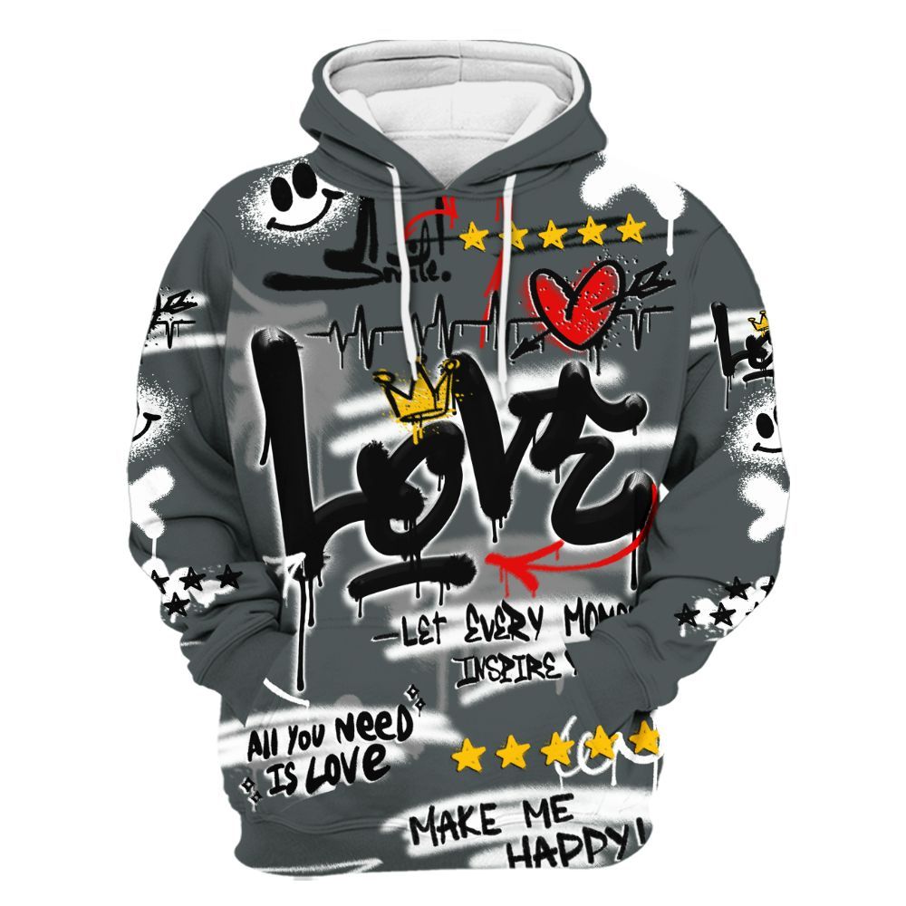 Hoodie To Match Black RM Nigel Sylvester 4s - Happy Love Beats Graffiti Streetwear All Over Print