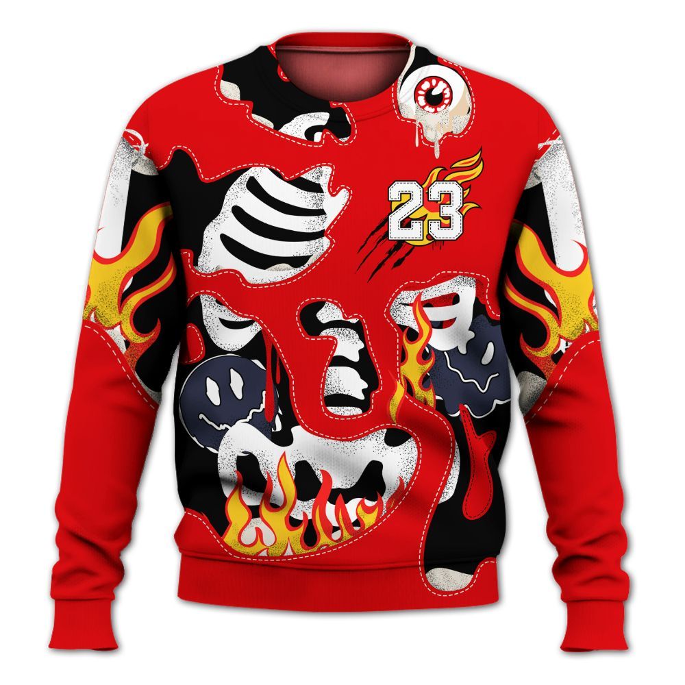 Sweatshirt To Match Low OG Howard University 1s - Skeleton Smile Flame Drip All Over Print