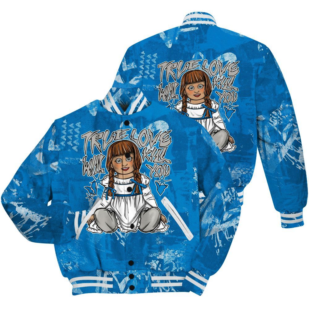 Varsity Jacket To Match Military Blue 4s Shirt - Genuine Loves Bear Heart Grunge All Over Print