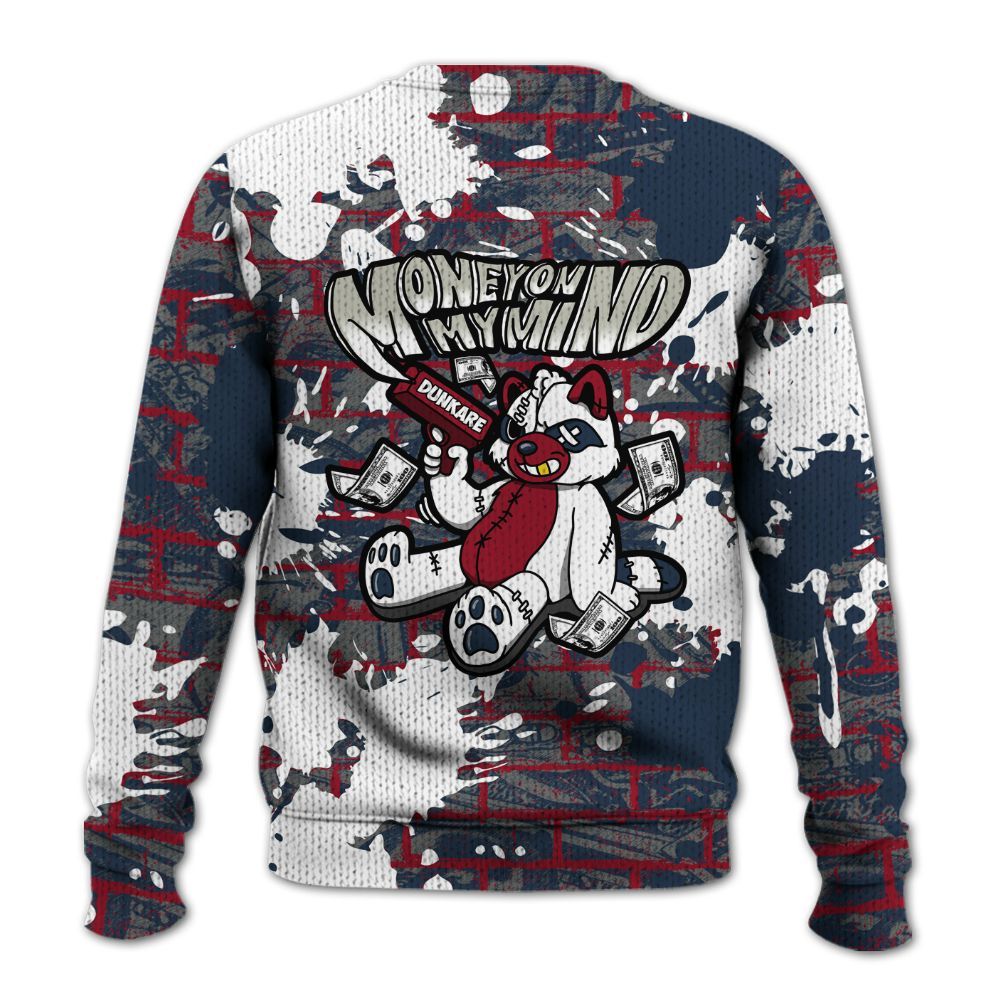 Knitted Sweater To Match Navy Blue 2024 6s - Money On My Mind Raccoon Brick