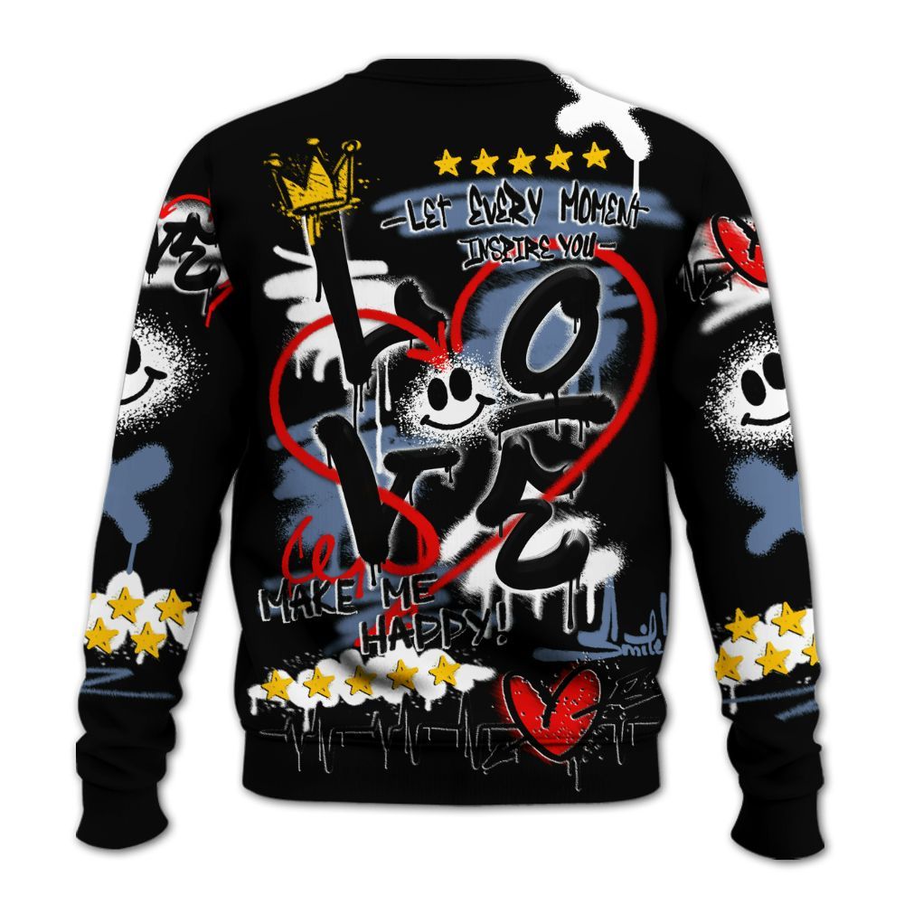 Sweatshirt To Match Mid Space Jam 1s - Happy Love Beats Graffiti Streetwear All Over Print