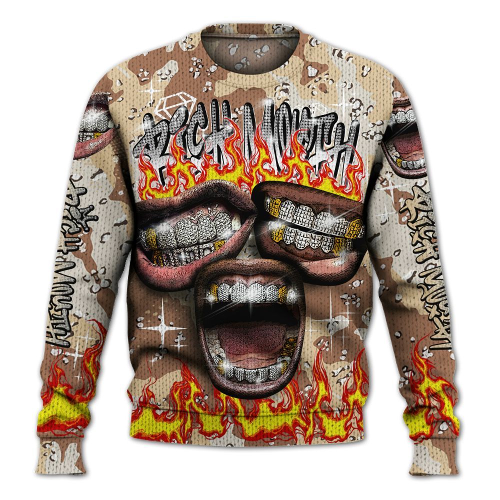 Knitted Sweater To Match Desert Camo 3s - Rich Mouth Fire Rap Retro 90s