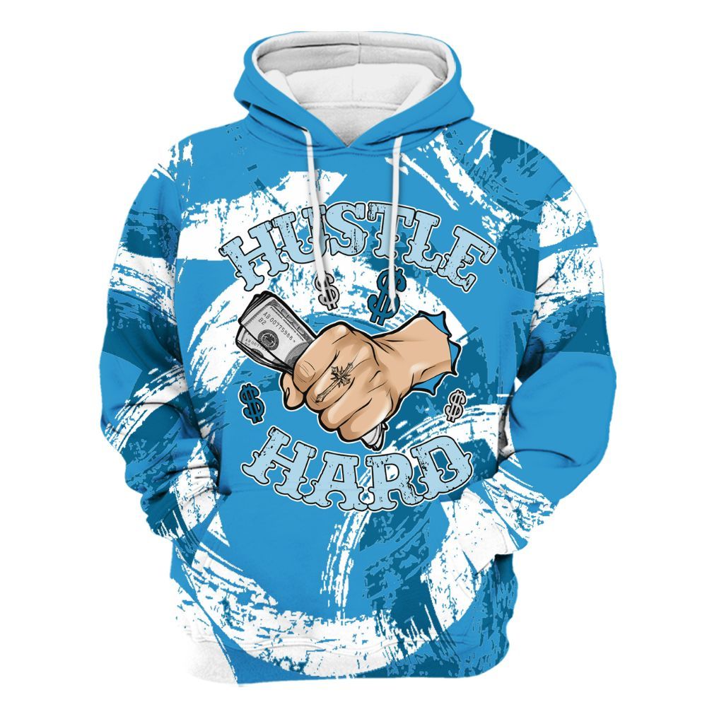 Hoodie To Match Powder Blue 9s - Hustles Hard! Splash All Over Print