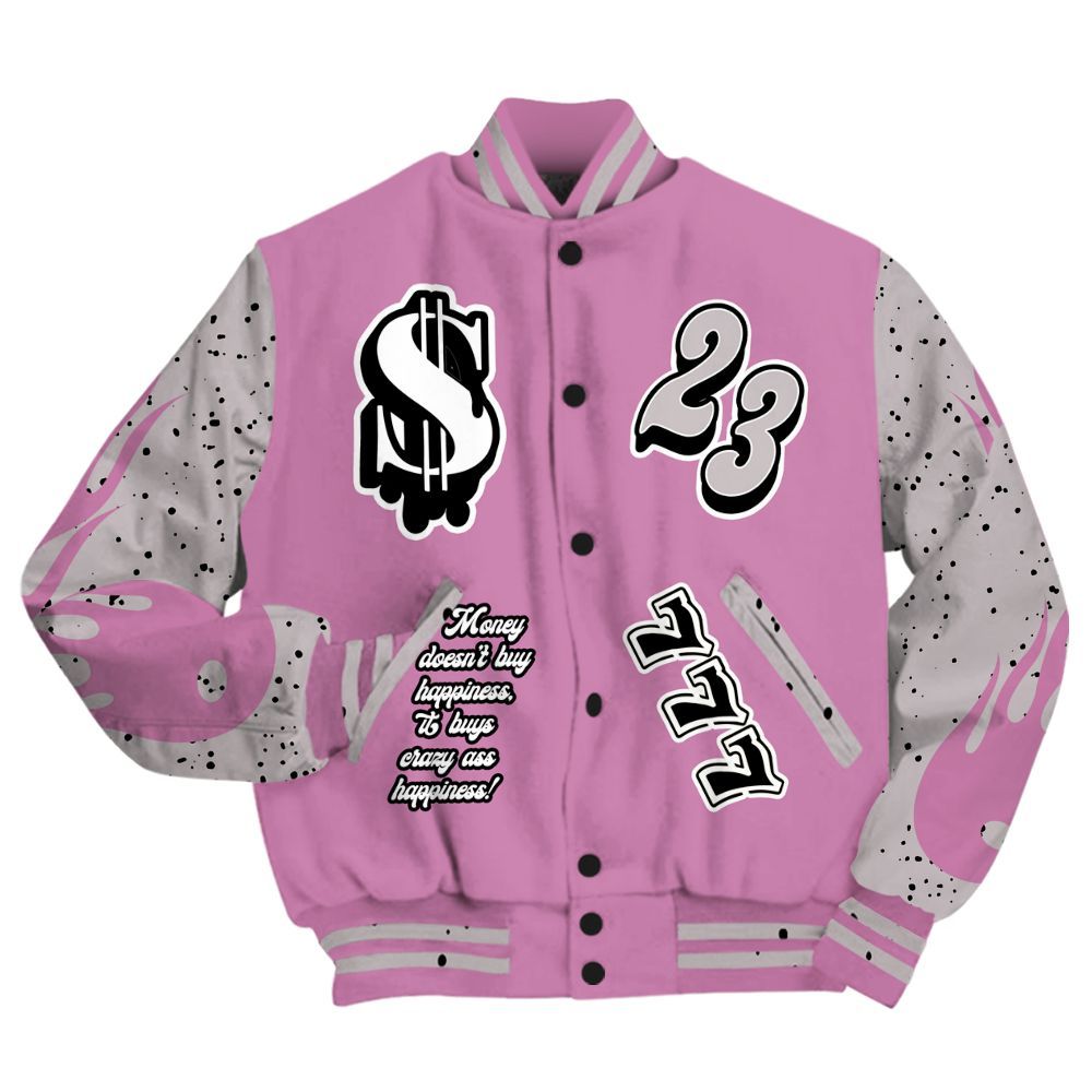 Varsity Jacket To Match Neutral Grey Black White Orchid 4s - Shoe Game Crazy Graphic All Over Print