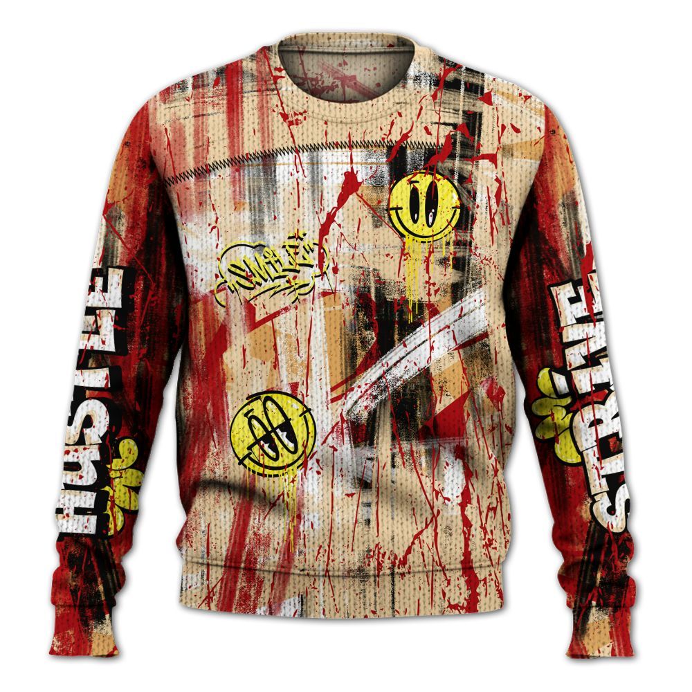 Knitted Sweater To Match Dunk Low Strawberry Waffle - Money Skull Smile Fire