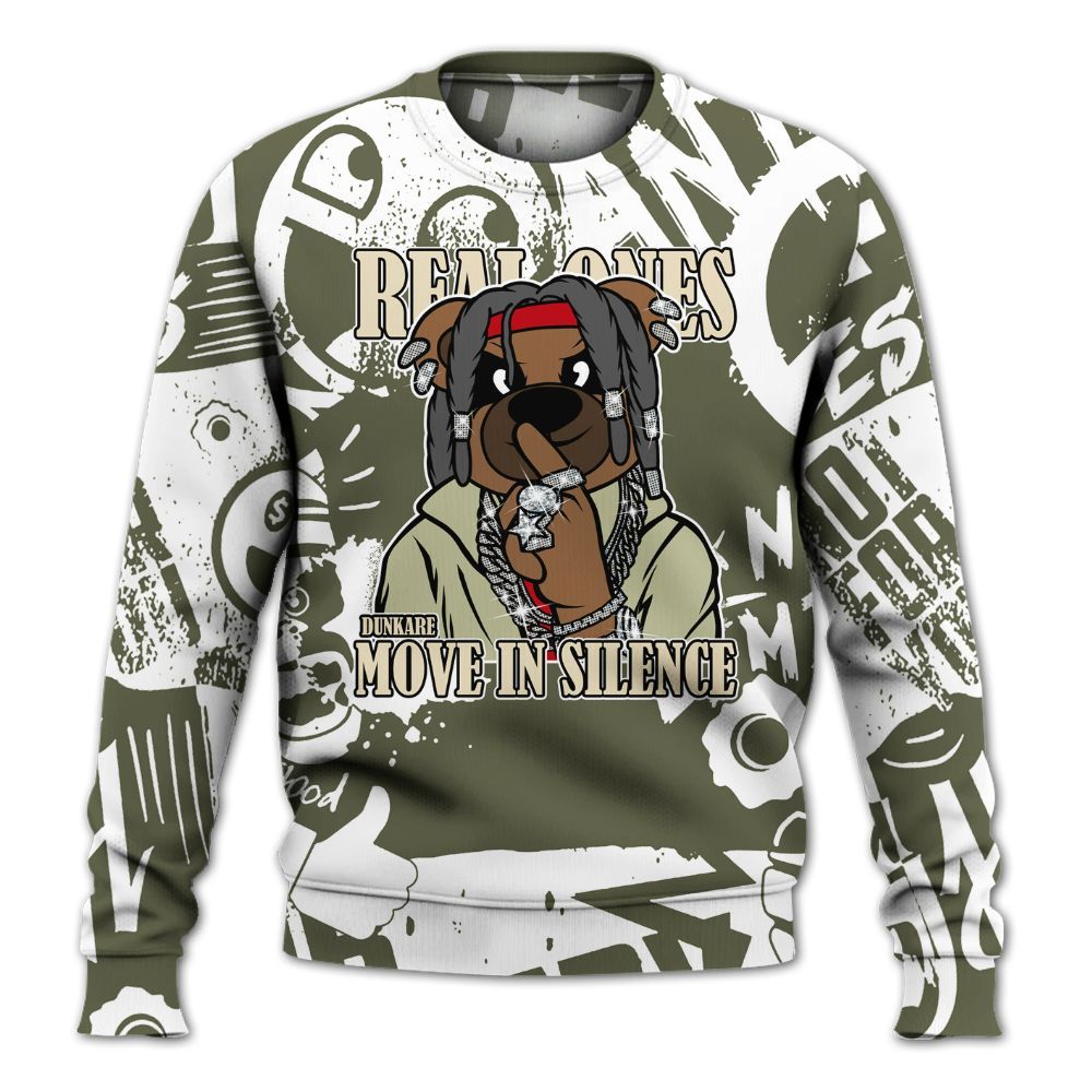Sweatshirt To Match Low OG Medium Olive 1s - Silent Achievers Bear Monogram Graffiti All Over Print