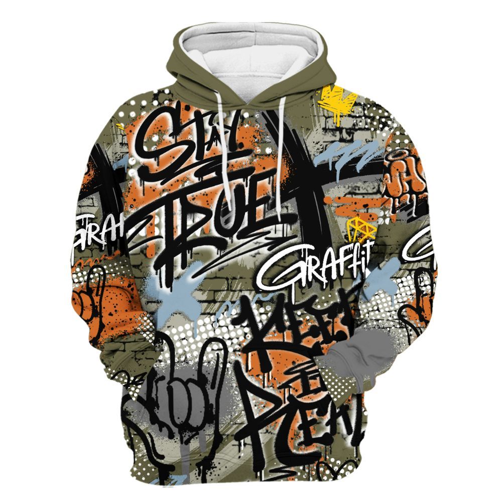 Hoodie To Match Olive 5s - True It Real Graffiti Streetwear All Over Print