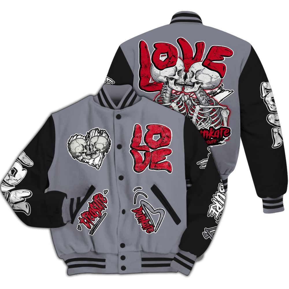 Varsity Jacket To Match Retro Black Flint 13s - Skull Love All Over Print