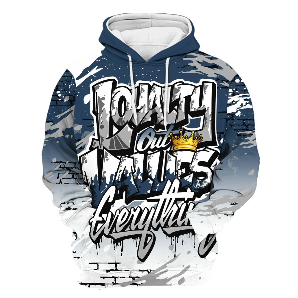 Hoodie To Match Retro French Blue 2025 12s - Values Of Loyalty Drip All Over Print