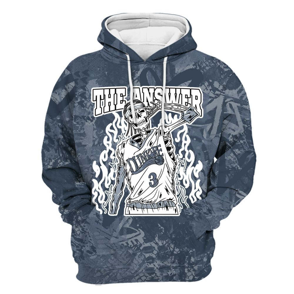 Hoodie To Match Low Diffused Blue 11s - Allen Answer Skeleton Heart All Over Print