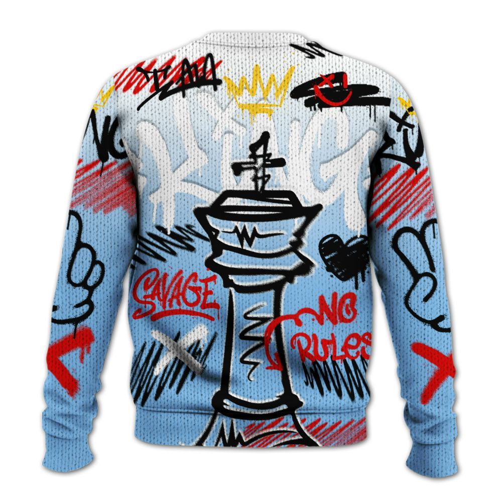 Knitted Sweater To Match University Blue 5s - Street King Chess Streetwear