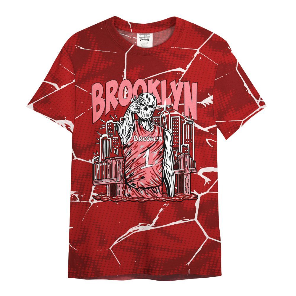 Shirt To Match Red Taxi 12s - Brooklyn's Skeleton Crack All Over Print
