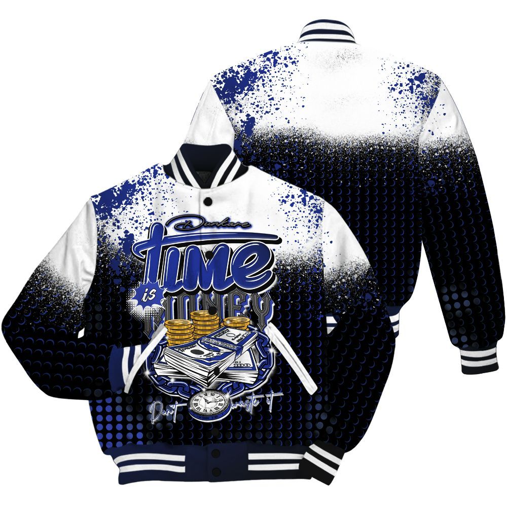 Varsity Jacket To Match Air Max Plus Black Racer Blue Shirt, Halftone Time Is Money All Over Print