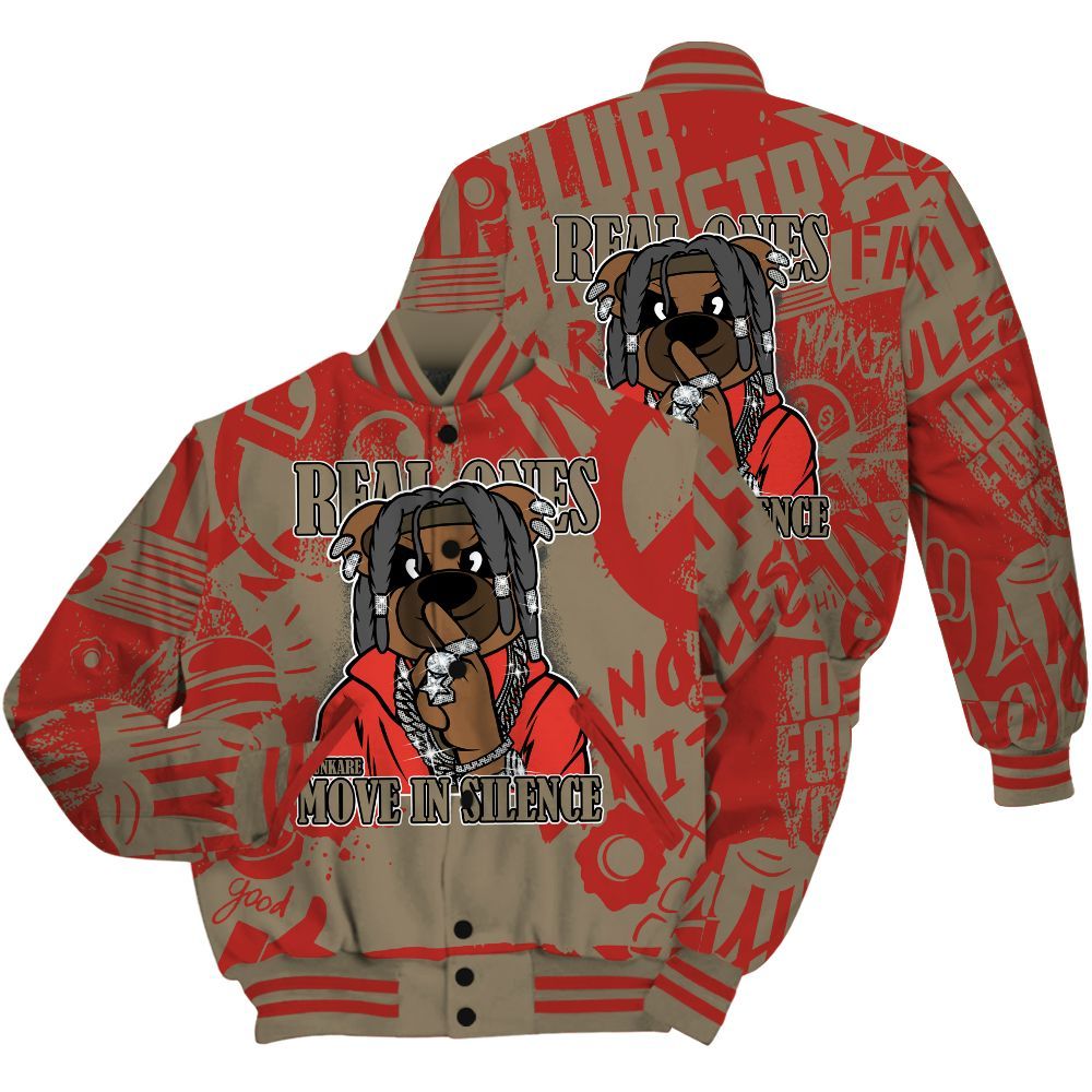 Varsity Jacket To Match Olive 9s Shirt - Silent Achievers Bear Monogram Graffiti All Over Print