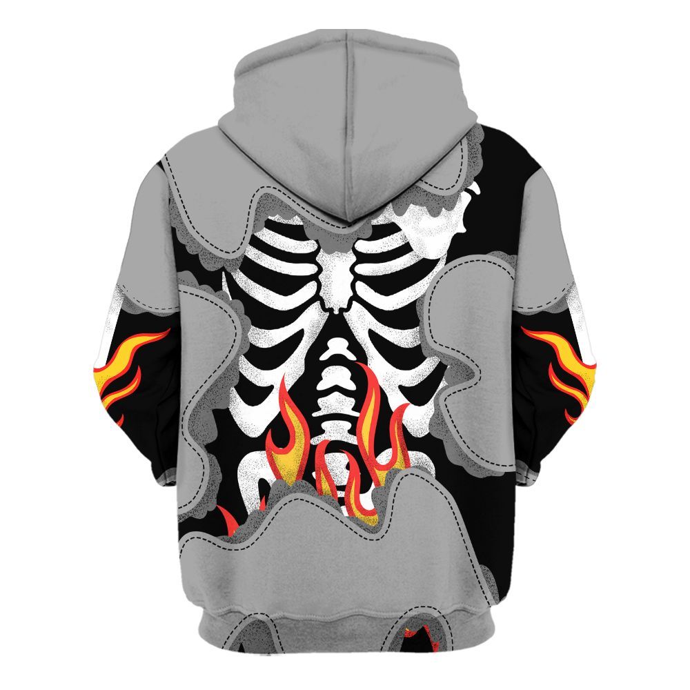 Hoodie To Match Black Wolf Grey 12s - Skeleton Burning Heart Drip All Over Print