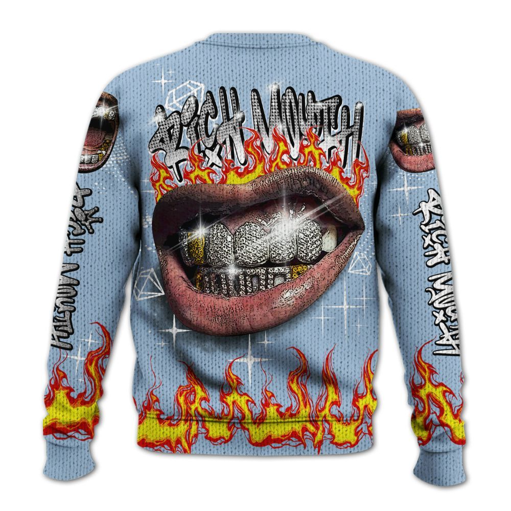 Knitted Sweater To Match High University Blue 1s - Rich Mouth Fire Rap Retro 90s