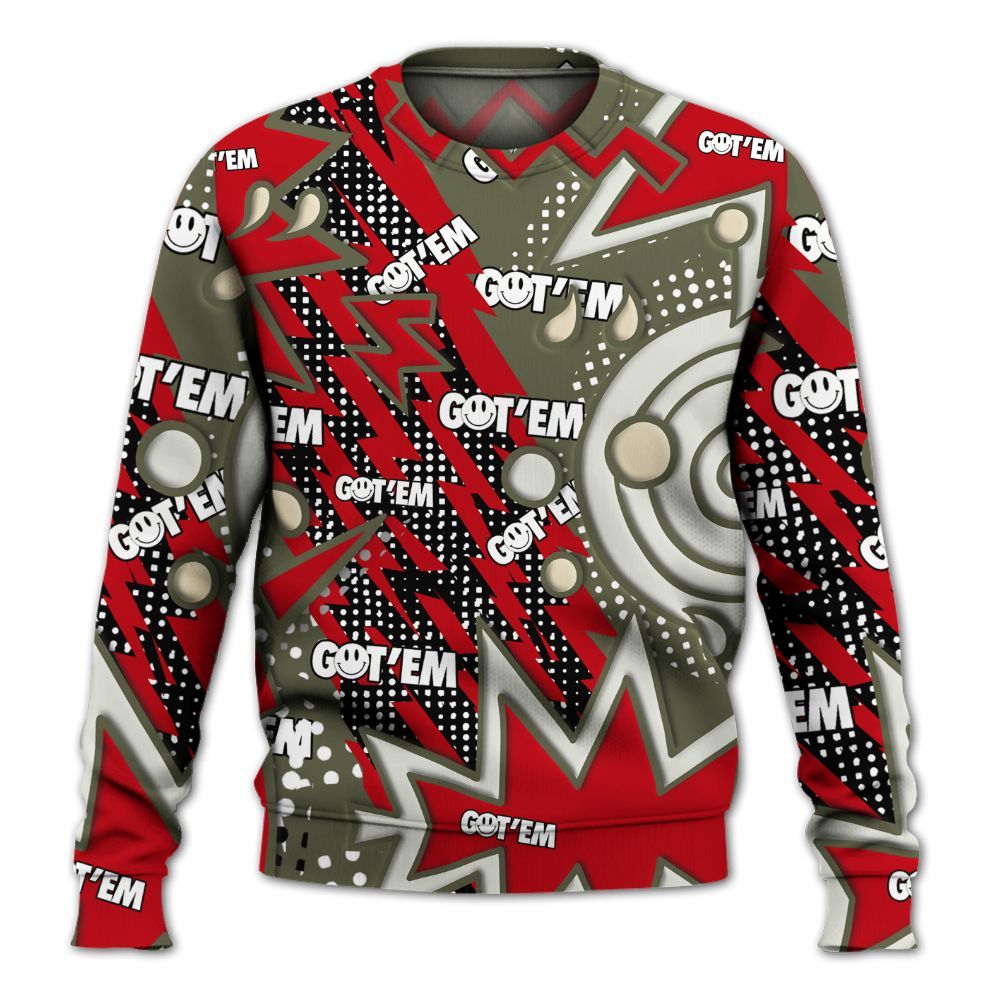 Sweatshirt To Match Low OG Medium Olive 1s - Retro Vintage 90s All Over Print