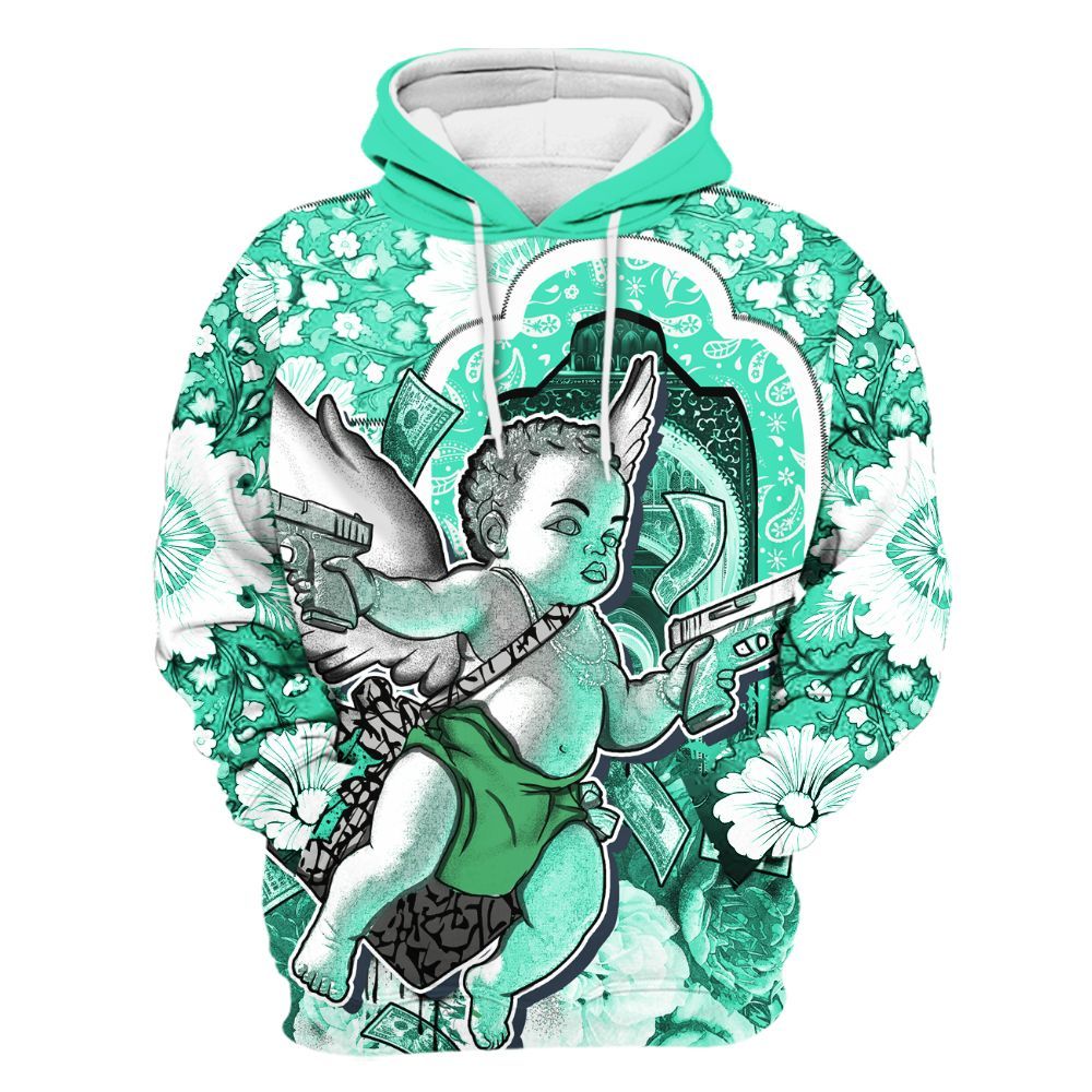 Hoodie To Match Black Green Glow 3s - Angel Money Bag Green Glow 3s All Over Print