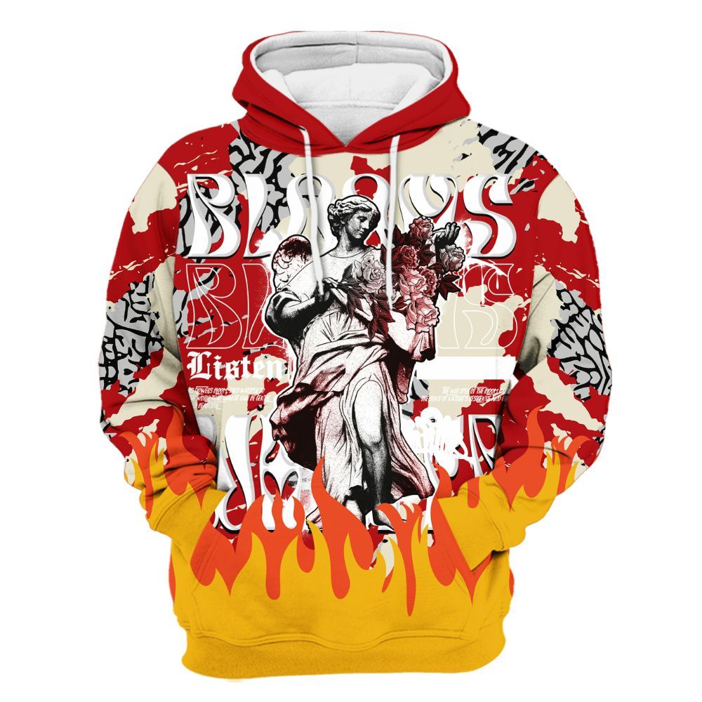 Hoodie To Match Cement Grey 3s - Blooms Whisper Retro All Over Print