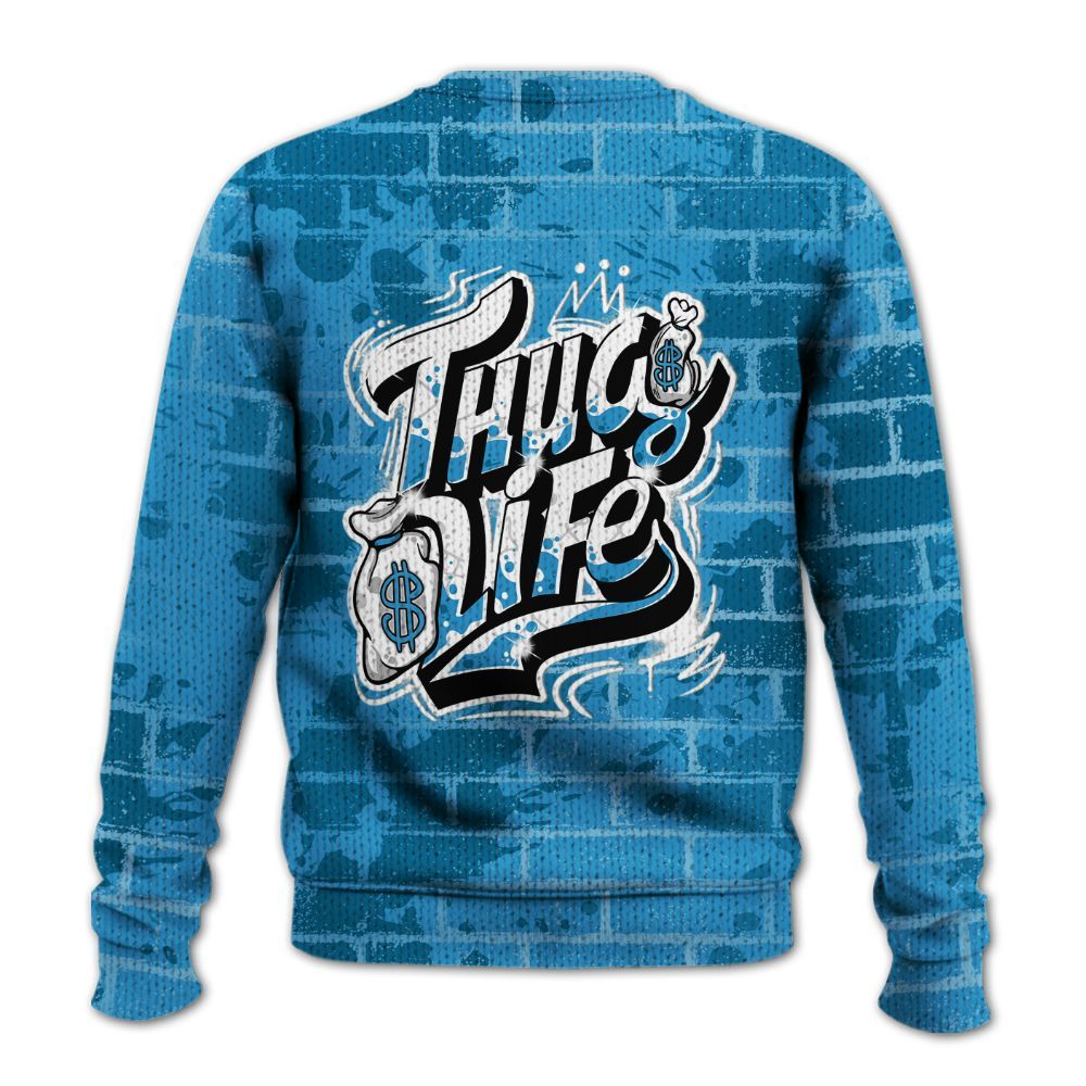 Knitted Sweater To Match Powder Blue 9s - Free Thug Living Graphic Brick Art
