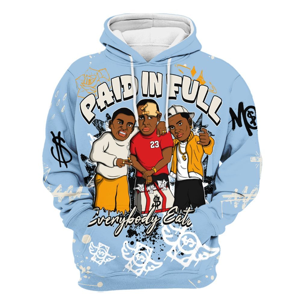 Hoodie To Match Retro High OG Pale Ivory Psychic Blue 1s - Everybody Paid In Full Crayon All Over Print