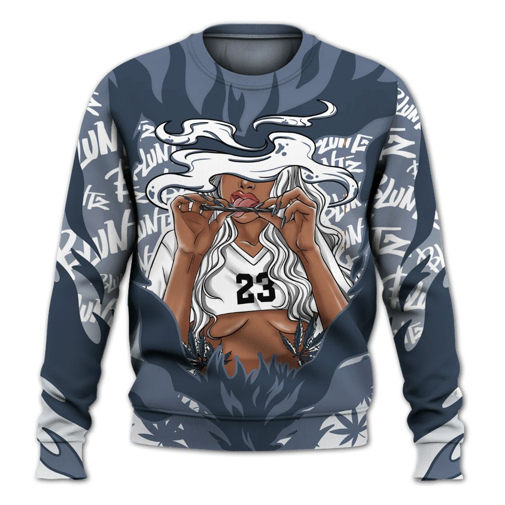 Sweatshirt To Match Low Diffused Blue 11s - Bluntz Burnz Graphics All Over Print