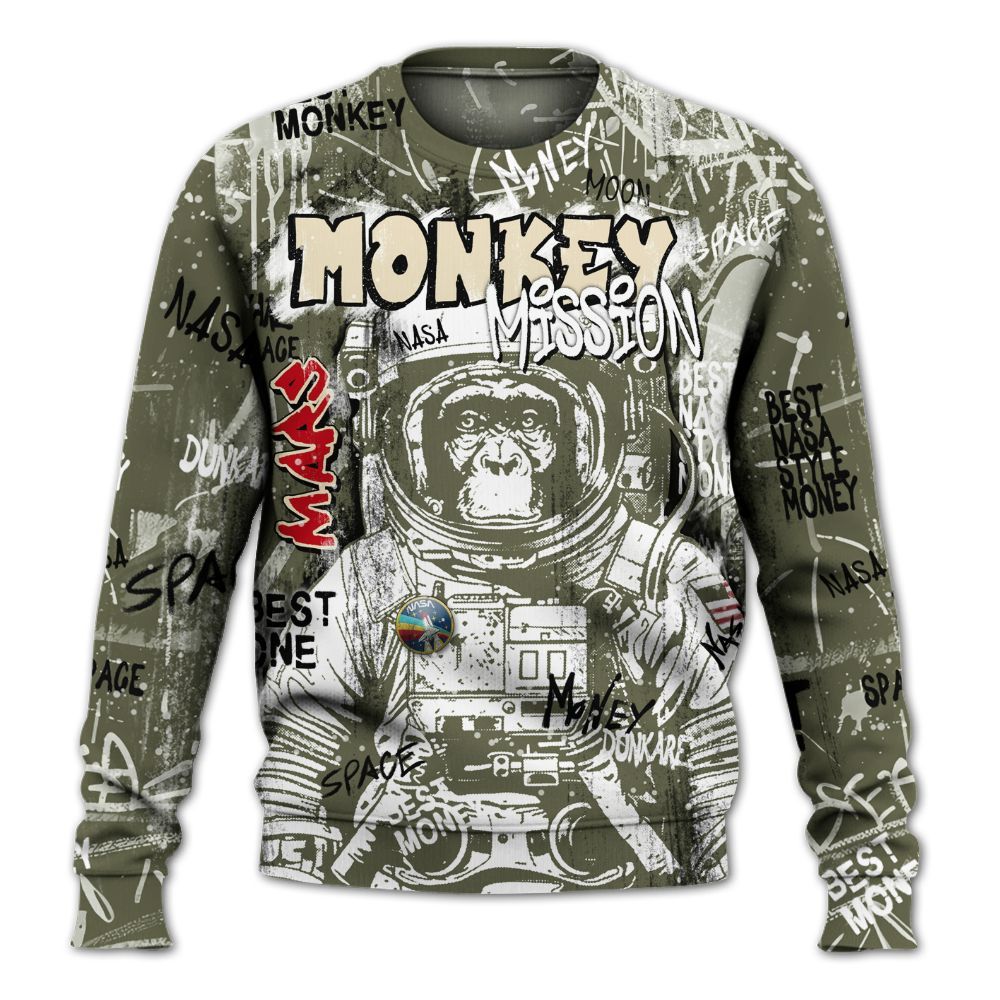 Sweatshirt To Match Travis Scott Low OG Medium Olive 1s - Monkey Misson Space All Over Print