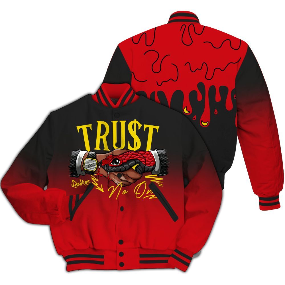 Varsity Jacket To Match Ferrari 14s - Trust No One Drip All Over Print